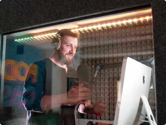 Producer recording in a studio