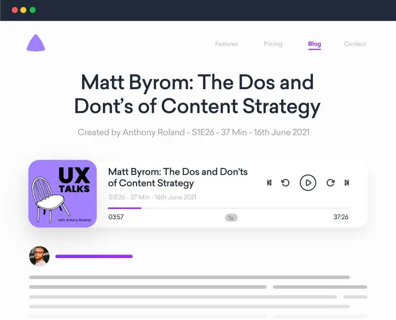 An illustration of a web page showing how transcripts can be used for content marketing