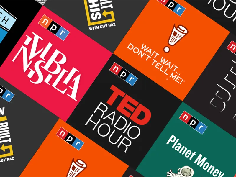 A selection of clean, minimal podcast artwork by NPR
