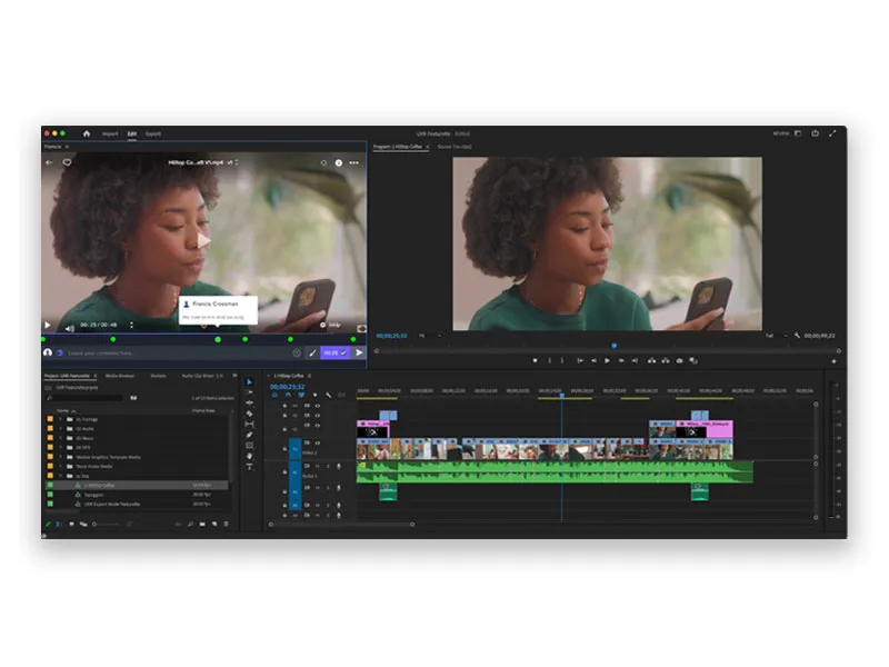 A screenshot of Adobe Premier Pro in action editing video