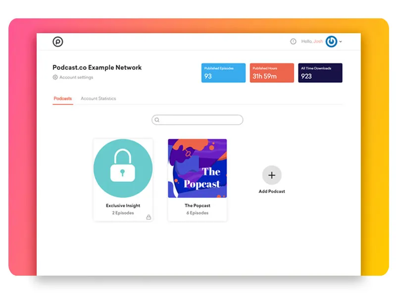 Screenshot of Podcast.co showing an example podcast network
