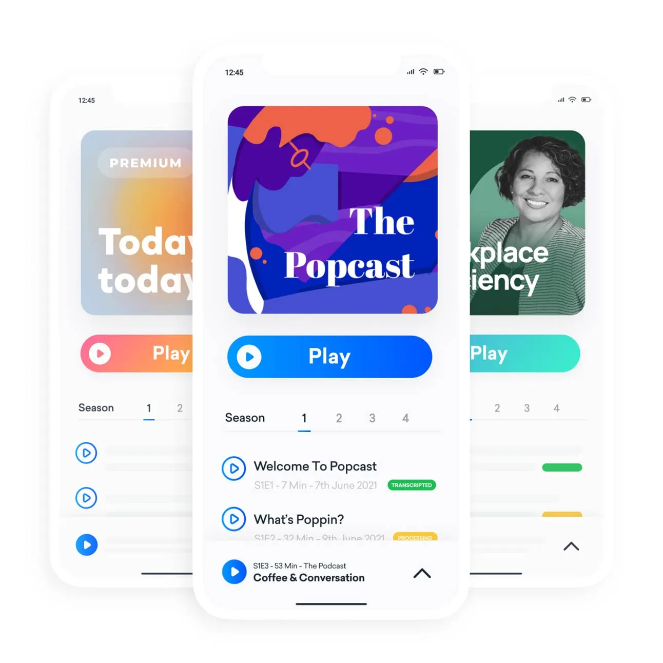 Illustration of podcasts in a mobile view